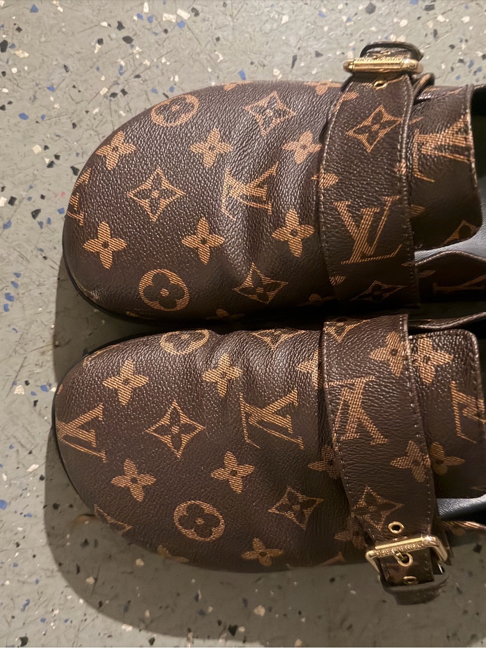 Brown and Tan Monogram Buckle Loafers size 8.5